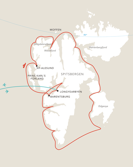 Itinerary route map for Hurtigruten Arctic Expedition Cruise.